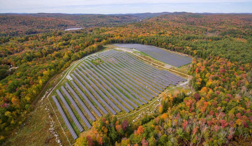 Solar panel installation on a field.