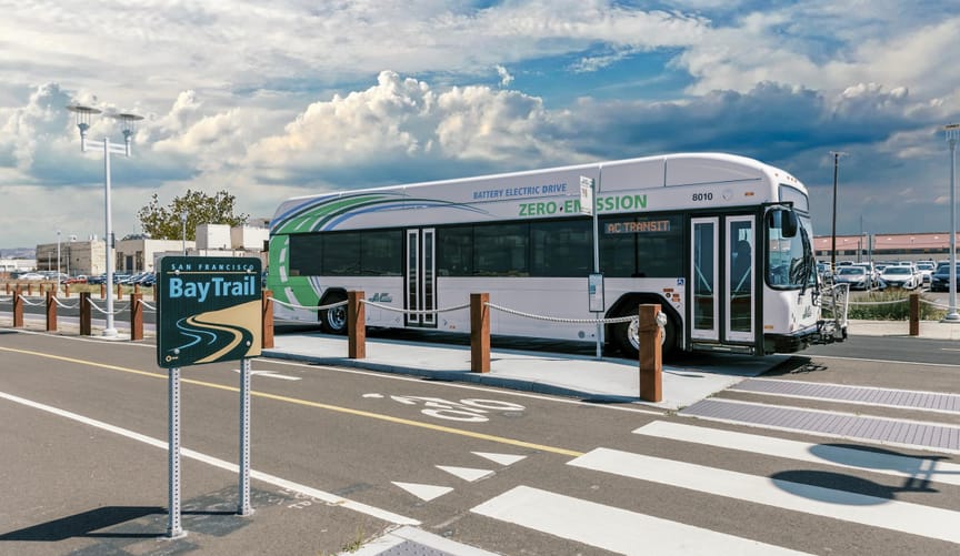 A large white public transit bus