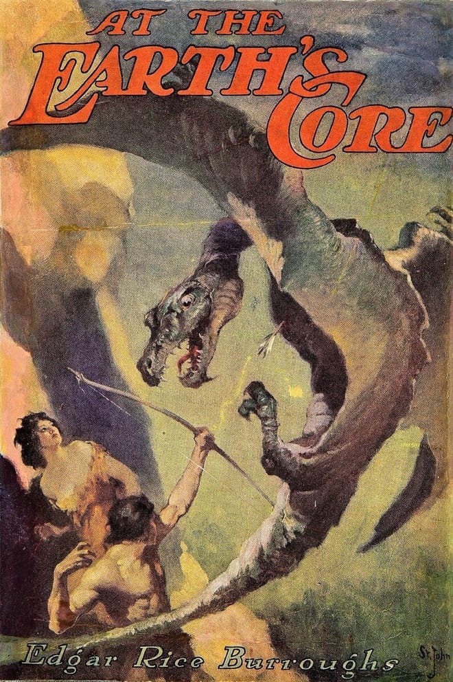 A book cover illustration showing a partially unclothed man with a bow and arrow battling a flying dragon
