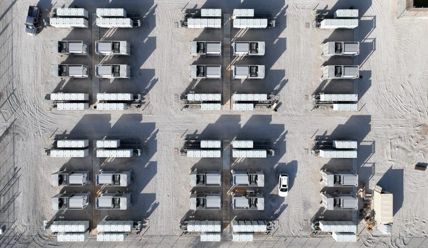 An aerial view of Byrd Ranch, a 50-megawatt grid battery installation in Texas