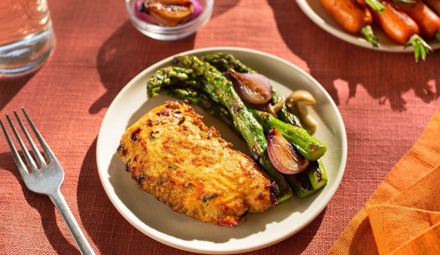 dinner plate with chicken and vegetables