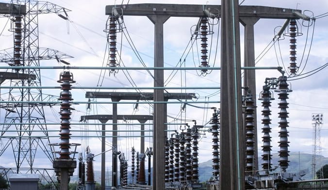poles and  wires at an electricity substation