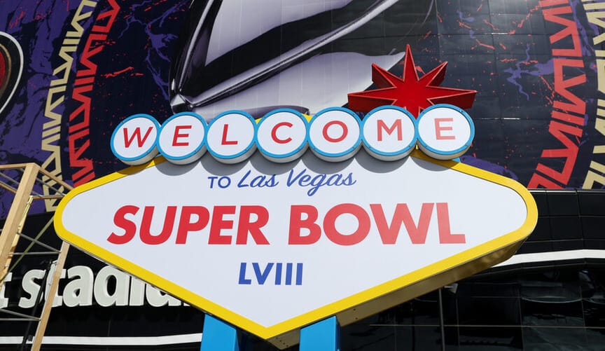 A sign says Welcome to Las Vegas Super Bowl LVIII