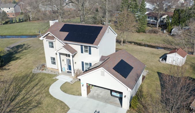 Michigan home with solar panels on rooftop
