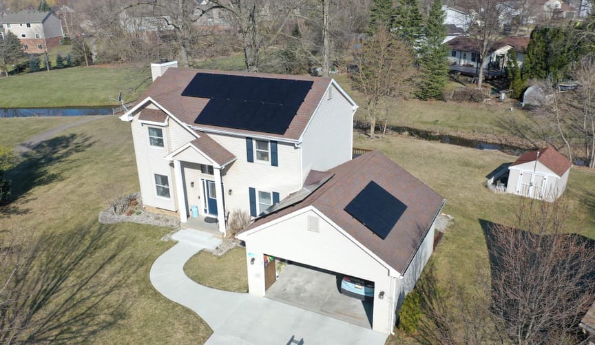 Michigan home with solar panels on rooftop