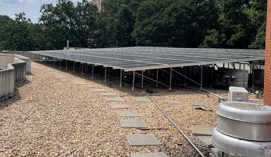 A solar system on the roof of the 2501 Porter apartment complex owned by Equity Residential