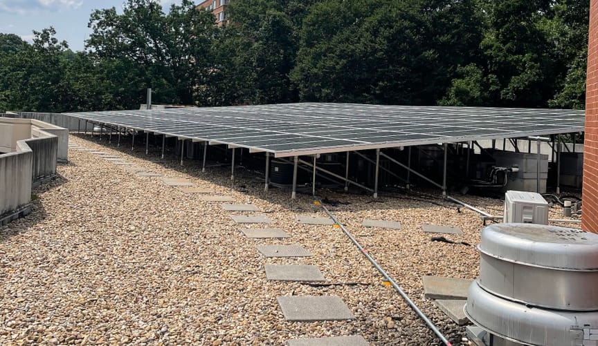 A solar system on the roof of the 2501 Porter apartment complex owned by Equity Residential