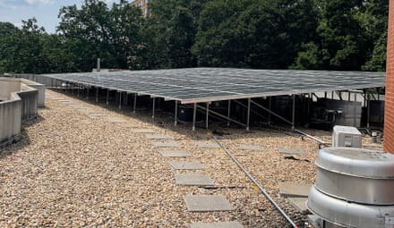 A solar system on the roof of the 2501 Porter apartment complex owned by Equity Residential