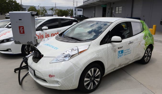 A Nissan Leaf plugged into a Fermata bidirectional charger