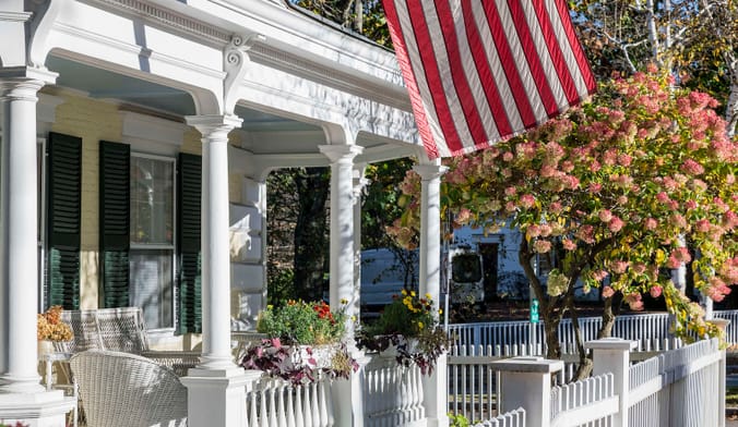 charming porch with American flag