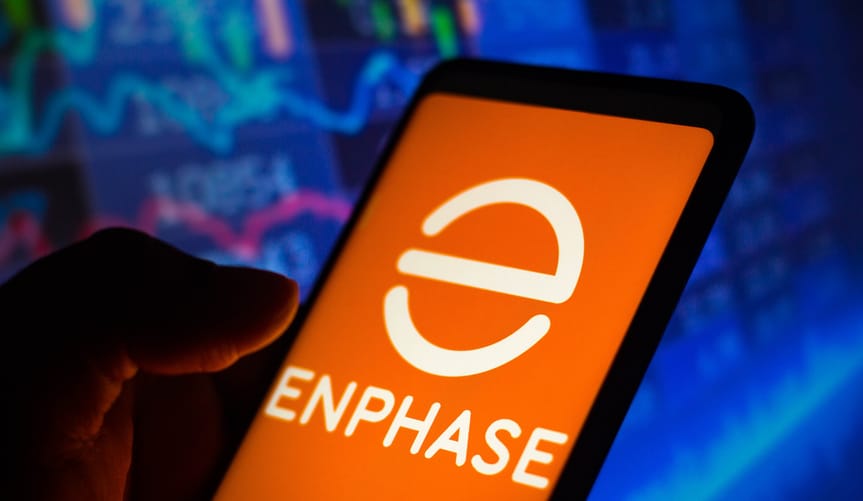 A cellphone displaying the Enphase logo and company name