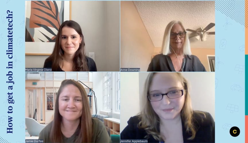 A screengrab of a video chat among four women