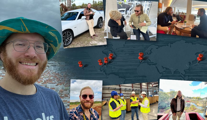 photos of Julian in action and pins on a map