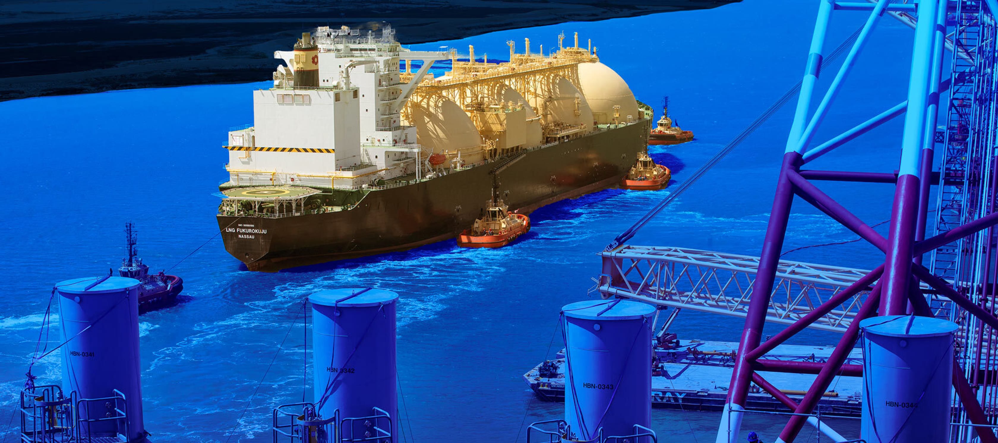 An LNG tanker in the ocean close to a terminal