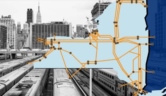 A stylized map of New York's transmission grid