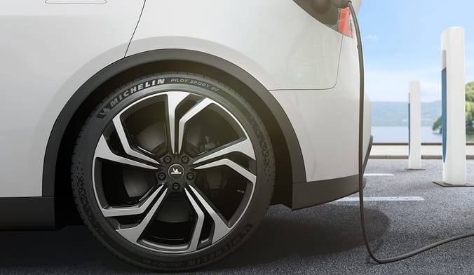 closeup of EV tire