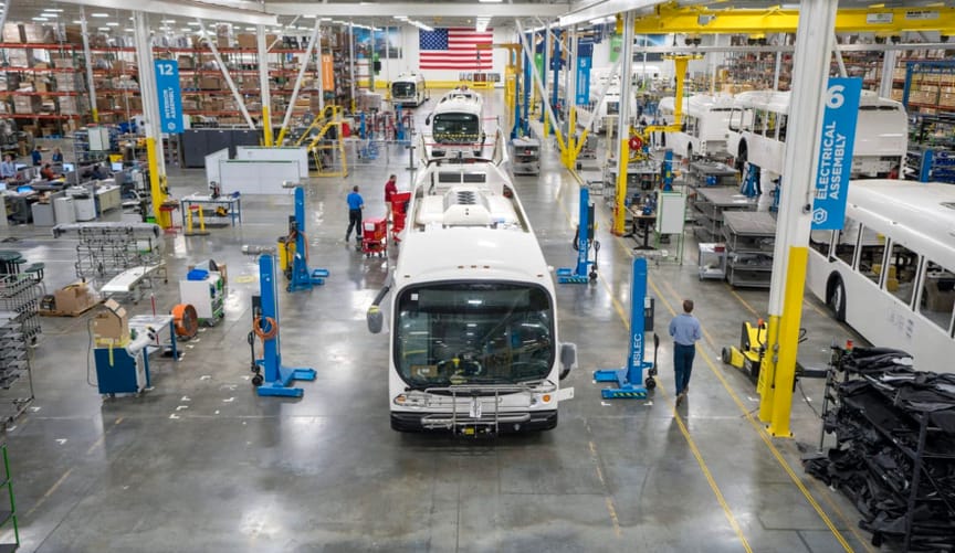 A Proterra bus being built at the company's factory in Greenville, South Carolina.