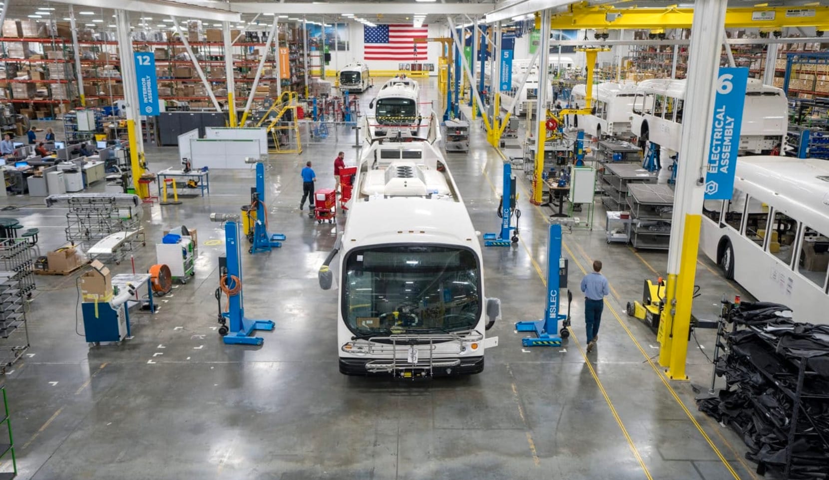 A Proterra bus being built at the company's factory in Greenville, South Carolina.