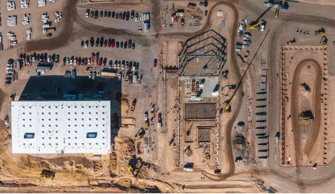 An aerial view of Redwood Materials’ McCarran, Nevada battery recycling facility taken in mid-2022.