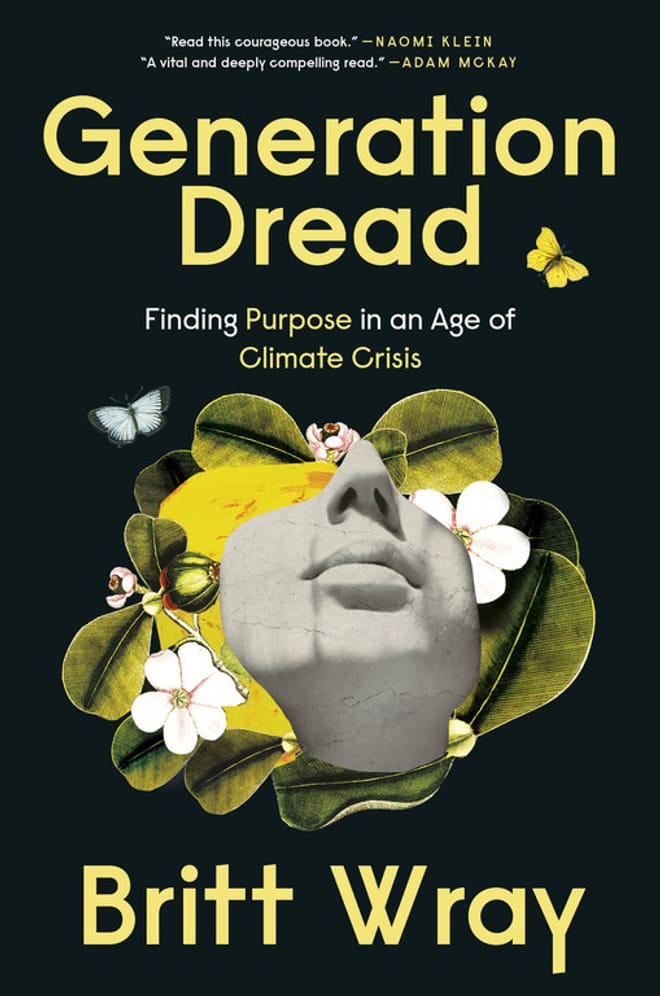 image of a book cover showing black, white and yellow collage art of a woman's face surrounded by flowers and butterflies