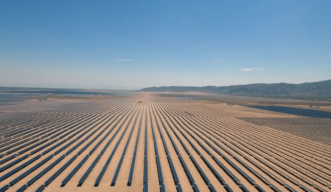 Aerial view of a massive PV solar plant in a Mexican desert