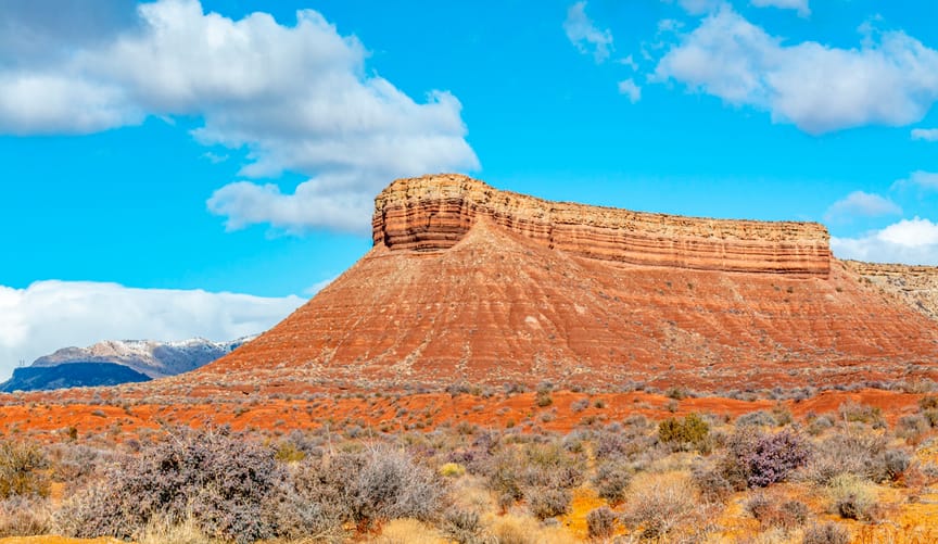 A large orange mesa in the desert