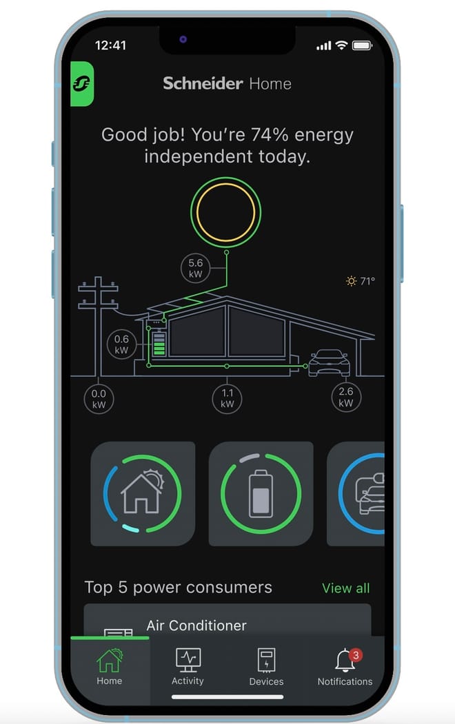 Schneider Electric’s app for monitoring and controlling household electrical loads.