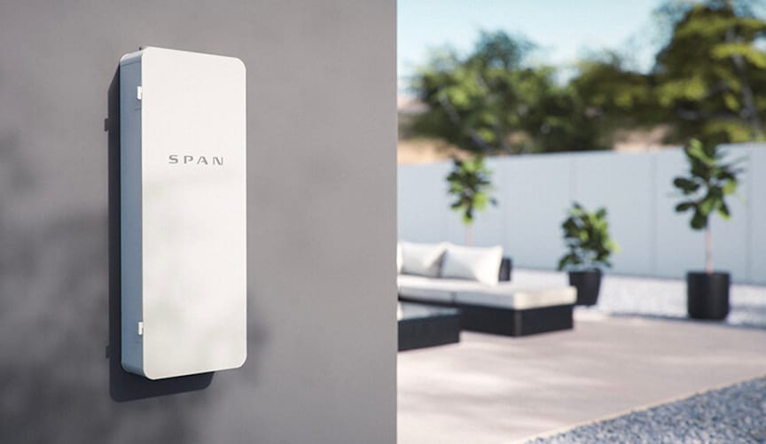 Span smart electrical panel mounted on the wall of a home