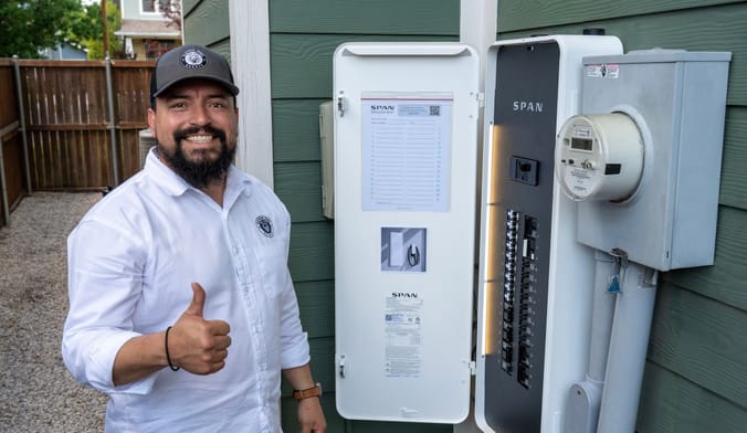 William Agundes, owner of Texas-based Electrical Panel Xperts, stands next to an installed Span smart electrical panel.