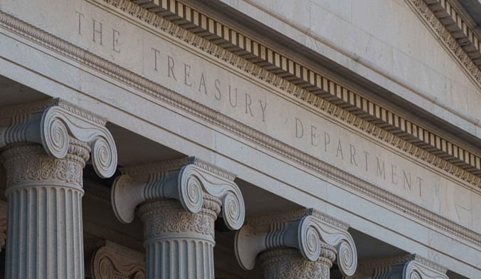The front of the U.S. Treasury Building