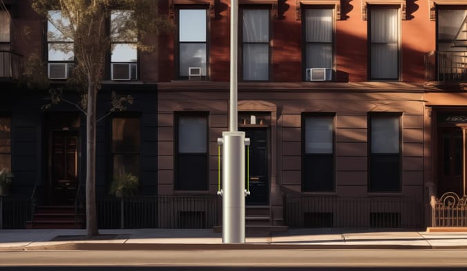 A computer rendering of startup Voltpost’s streetlight-integrated Level 2 EV charger.