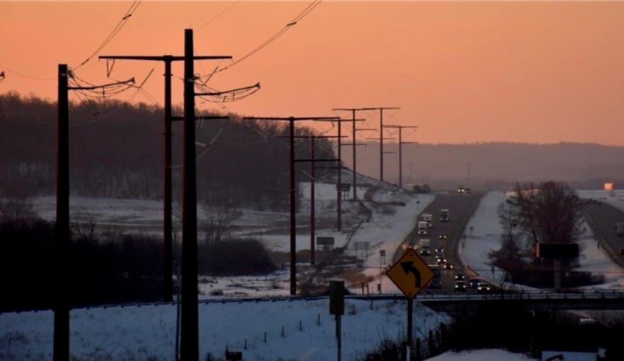 The Badger-Coulee 345 kV transmission line alongside I-94 between La Crosse and Madison, Wisconsin